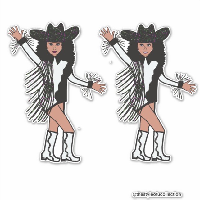Western Dancer Black White  Fringe #2 Sticker (Front)