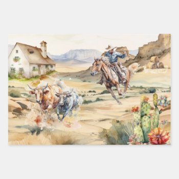 Western Decoupage - Cowboy Outride Country Desert Wrapping Paper Sheets by mensgifts at Zazzle