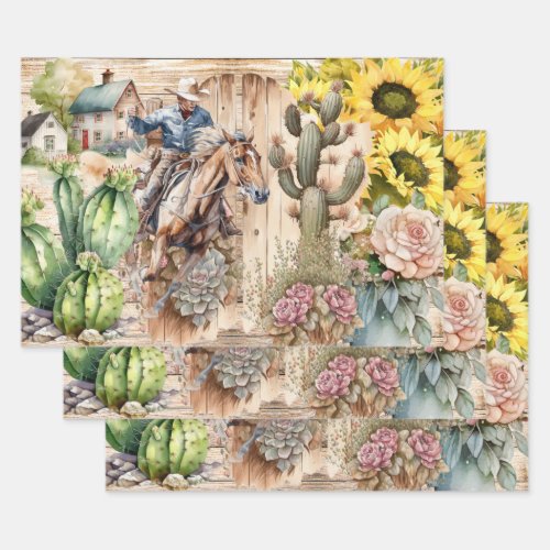 Western decoupage _ cowboy sunflower rustic ranch wrapping paper sheets