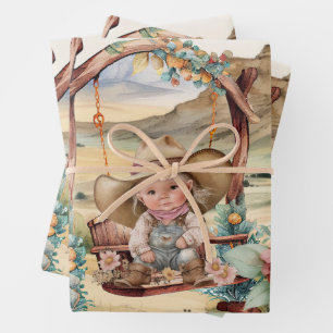 Western decoupage - cowgirl girl desert country wrapping paper sheets