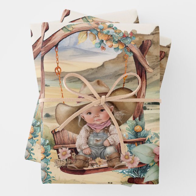 Western decoupage - cowgirl girl desert country  wrapping paper sheets (In situ)