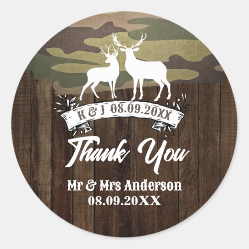 Western Deer The Hunt Is Over Wedding Favor Classic Round Sticker
