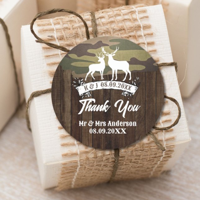 Western Deer The Hunt Is Over Wedding Favor Classic Round Sticker (Western Deer The Hunt Is Over Wedding Favor Classic Round Sticker)
