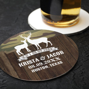Western Deer The Hunt Is Over Wedding Favor Round Paper Coaster