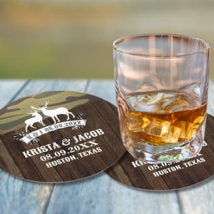 Western Deer The Hunt Is Over Wedding Favor Round Paper Coaster