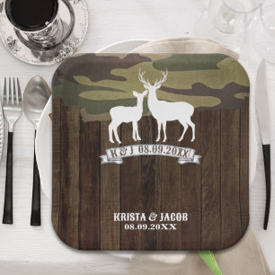 Western Deer The Hunt Is Over Wedding  Paper Plates