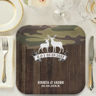 Western Deer The Hunt Is Over Wedding Paper Plates