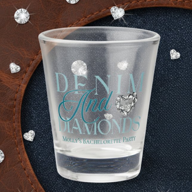 Western Denim and Diamonds Bachelorette Shot Glass (Say “I do” with a western twist in this charming “Denim and Diamonds” design!)