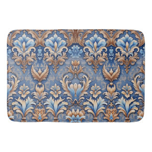 Western Denim and Leather Floral Damask Pattern Bath Mat