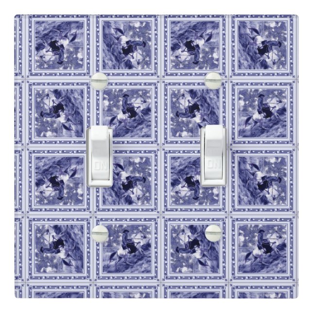 Western Denim Blue Delft Tile  Light Switch Cover (In Situ)