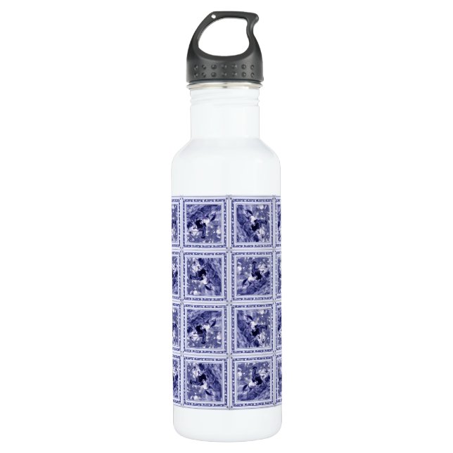 Western Denim Blue Delft Tile Stainless Steel Water Bottle (Front)