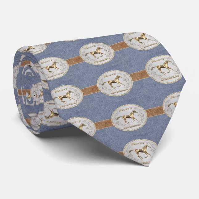 Western Denim Print With Belt And Buckle Neck Tie (Rolled)