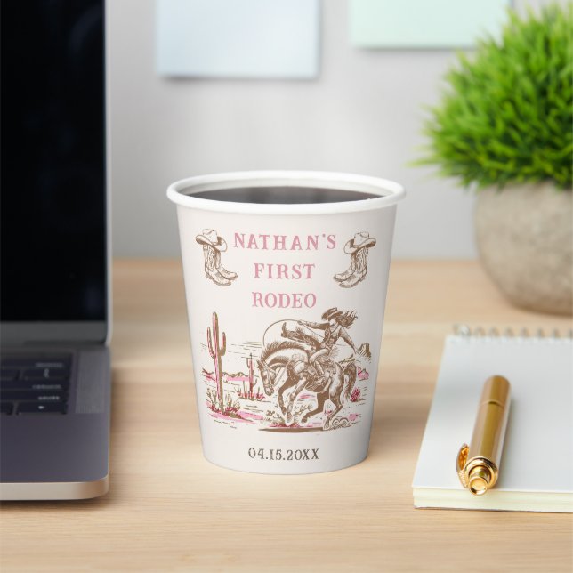 Western Desert Boots Rodeo Birthday Paper Cups (Insitu)