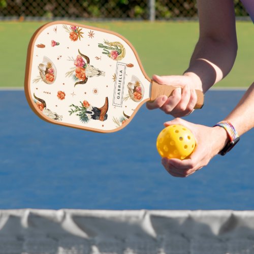 Western Desert Cactus Cowboy Hat Personalized Name Pickleball Paddle