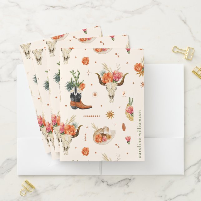 Western Desert Cactus Cowboy Hat Personalized Name Pocket Folder (In Situ)