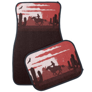 Western Desert Cowboy Cattle Roundup Car Floor Mat