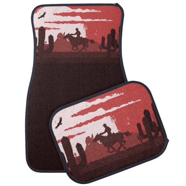 Western Desert Cowboy Cattle Roundup Car Floor Mat (Set)