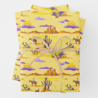 Western Desert Cowboy Horse Mesa Cactus Rustic Wrapping Paper Sheets