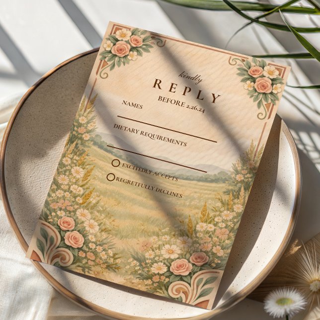 Western Desert Floral Arch Wedding RSVP Card (Creator Uploaded)