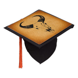 Western Desert Skull Bull Horns Vintage Western Graduation Cap Topper