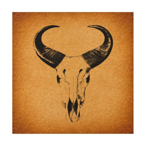Western Desert Skull Bull Horns Vintage Western Wood Wall Art