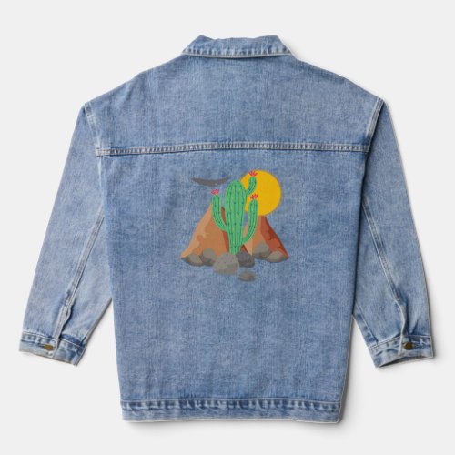 Western Desert Vibes Southwest Cactus Denim  Denim Jacket