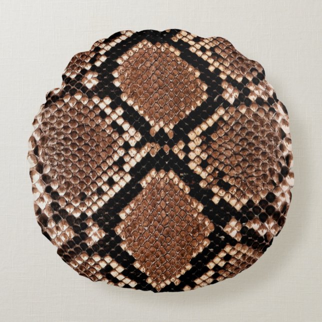 Western Diamondback Rattlesnake Skin Round Pillow (Front)