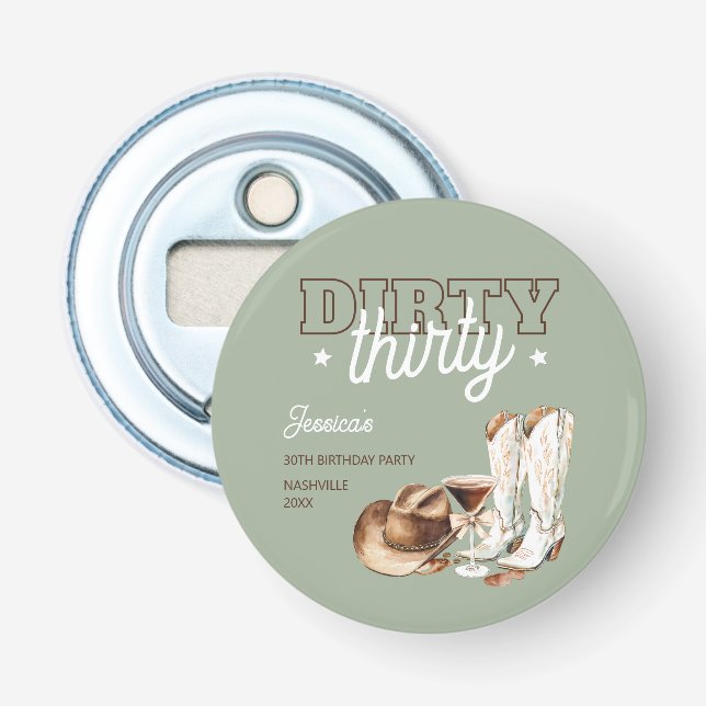 Western Dirty Thirty Country 30th Birthday Party Bottle Opener (Front)