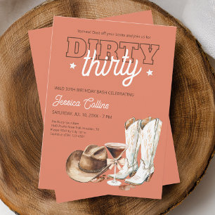 Western Dirty Thirty Cowgirl 30th Birthday Party Invitation