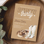 Western Dirty Thirty Cowgirl 30th Birthday Party Invitation<br><div class="desc">Western Dirty Thirty Cowgirl 30th Birthday Party Invitation features a rustic-meets-chic design that’s perfect for celebrating her big milestone with a bold country flair. The playful “Dirty Thirty” headline is paired with western-inspired typography and cowgirl elements, like boots and stars, set against a warm beige background for that perfect western...</div>