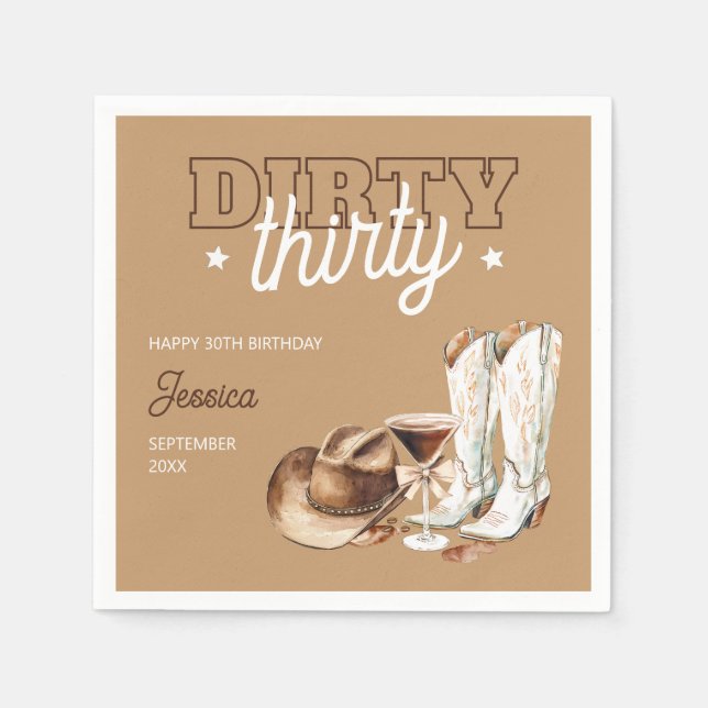 Western Dirty Thirty Cowgirl 30th Birthday Party Napkins (Front)