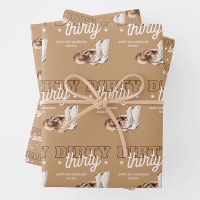 Western Dirty Thirty Cowgirl 30th Birthday Party Wrapping Paper Sheets