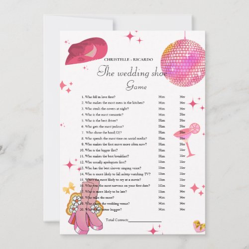 Western Disco Wedding shoe game party game Card