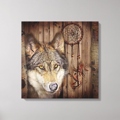 Western dream catcher  native american indian wolf canvas print