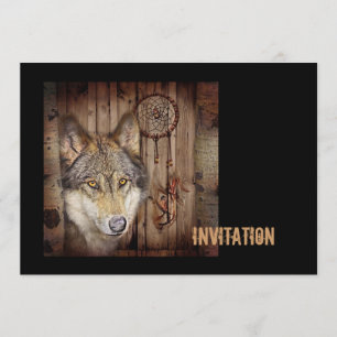 Western dream catcher native american indian wolf invitation