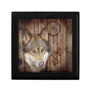 Western dream catcher native american indian wolf jewelry box