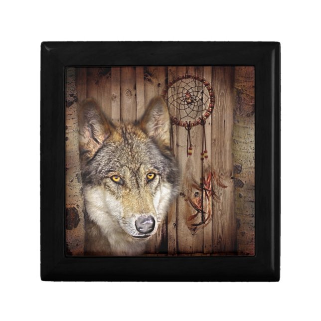 Western dream catcher  native american indian wolf jewelry box (Front)