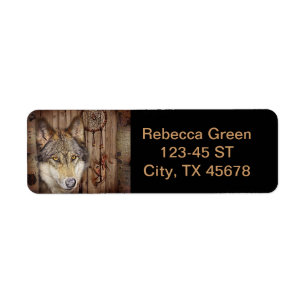 Western dream catcher native american indian wolf label
