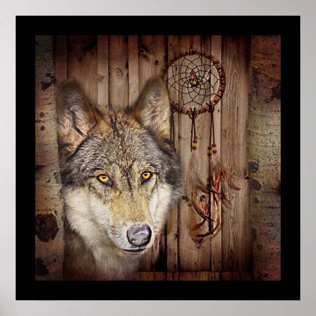 Western dream catcher  native american indian wolf poster (Front)