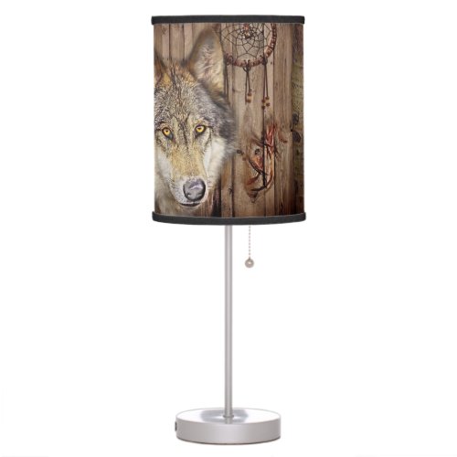 Western dream catcher  native american indian wolf table lamp