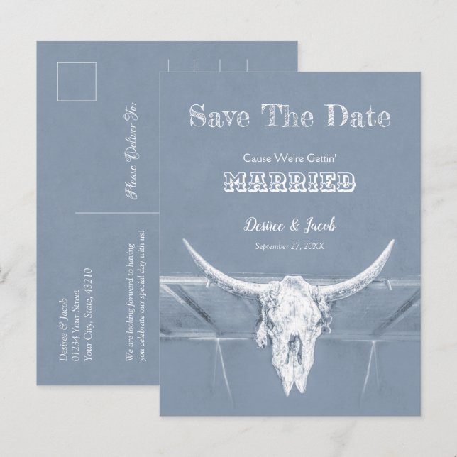 Western Dusty Blue White Rustic Distressed Vintage Postcard (Front/Back)