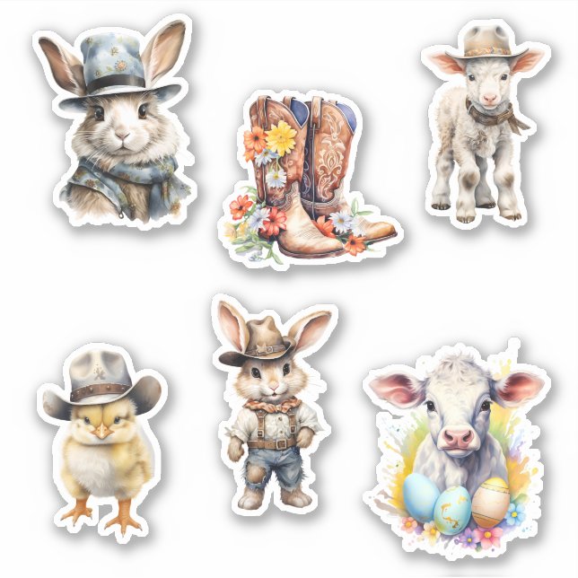 Western Easter Cowboy Rustic Bunny  Sticker (Front)
