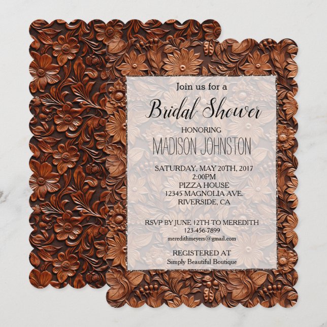 Western Elegant Brown Floral Cowgirl  Invitation (Front/Back)