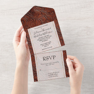 Western Elegant Brown Leaf All In One Invitation