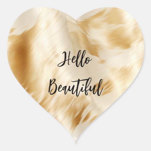 Western Elegant Gold White Cream Cowhide  Heart Sticker