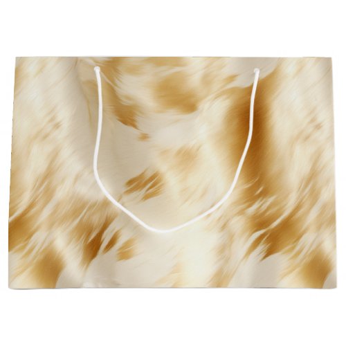 Western Elegant Gold White Cream Cowhide  Large Gift Bag