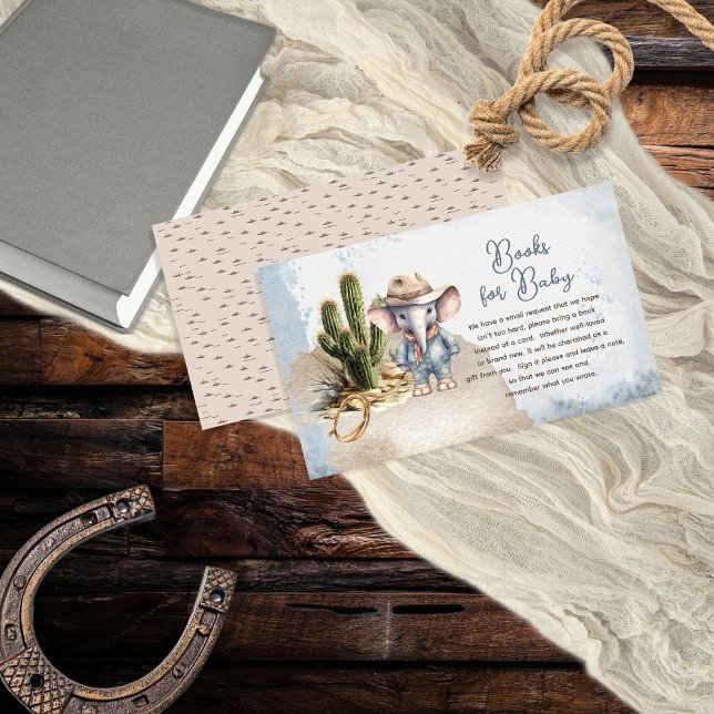 Western Elephant Cowboy Baby Shower Books for Baby Enclosure Card (Rustic Western Elephant Cowboy Boy Baby Shower "Books for Baby" cards)