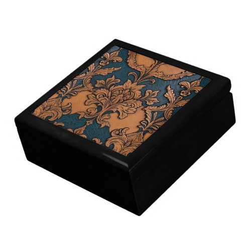 Western Embossed Leather Tan Denim Blue Gift Box