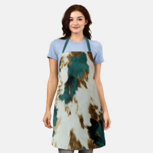 Western Emerald Gold White Cowhide  Apron