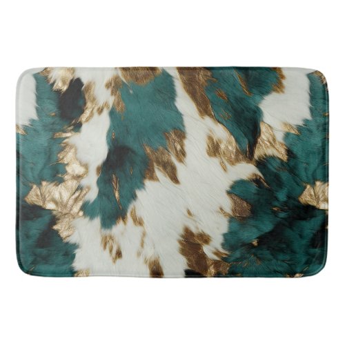 Western Emerald Gold White Cowhide  Bath Mat